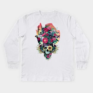 Floral Skull Vivid V Kids Long Sleeve T-Shirt